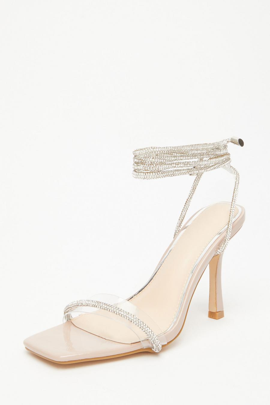 silver diamante lace up heels