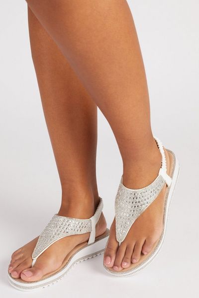 White Embellished Flat Sandals