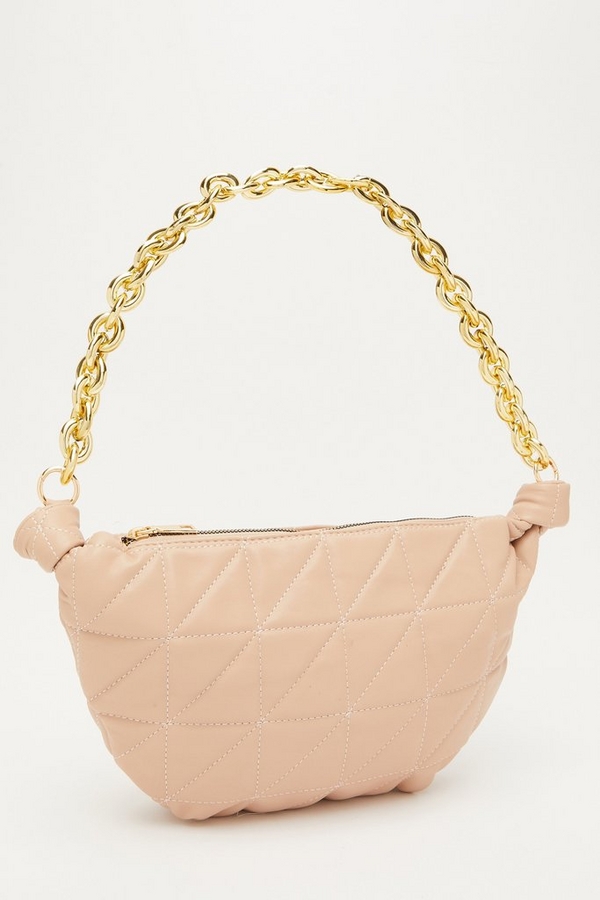 Nude Faux Leather Quilted Bag