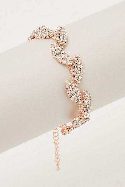 Rose Gold Diamante Leaf Bracelet