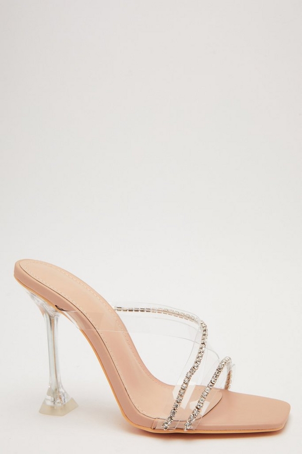 Nude Clear Diamante Heeled Sandals