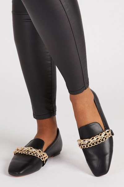 Black Faux Leather Chain Strap Loafer