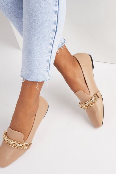 Nude Faux Leather Chain Strap Loafer