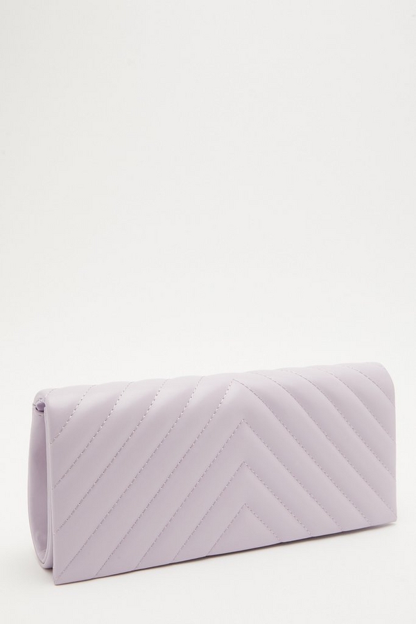 Lilac Faux Leather Quilted Clutch Bag