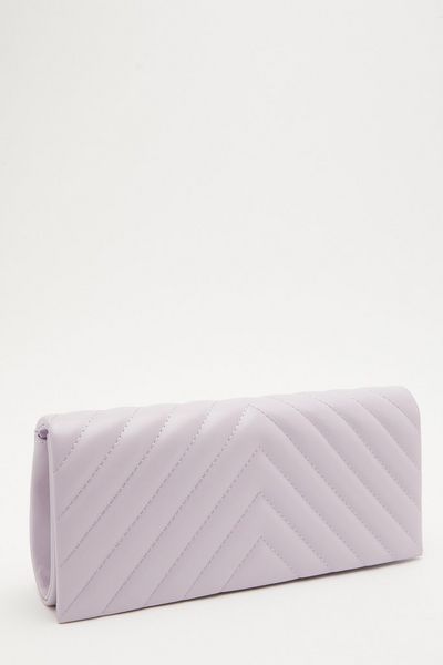 Lilac Faux Leather Quilted Clutch Bag