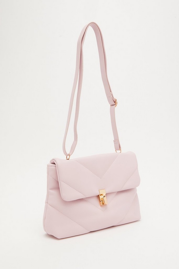 Lilac Faux Leather Quilted V Bag