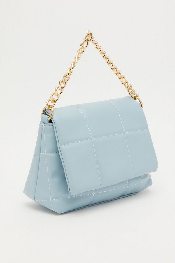 Blue Faux Leather Quilted Bag