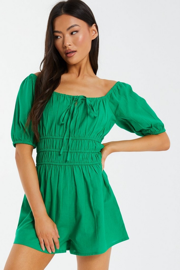 Green Puff Sleeve Playsuit