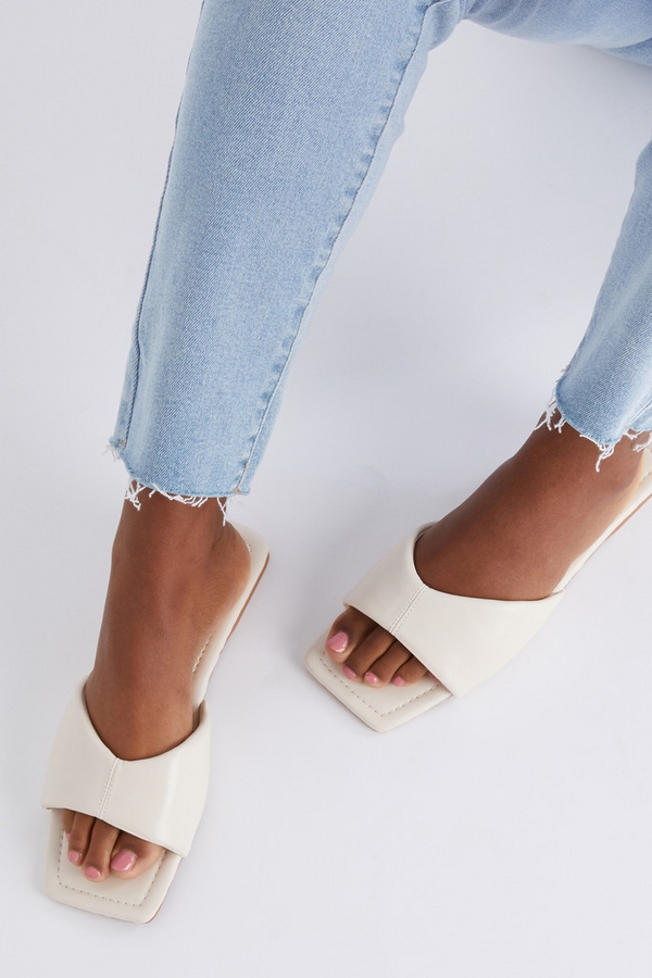 Nude Faux Leather Mule Sandals