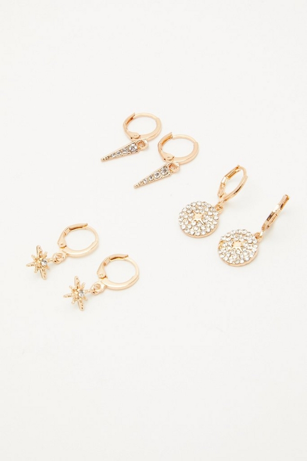 Gold Diamante Star Earrings Set