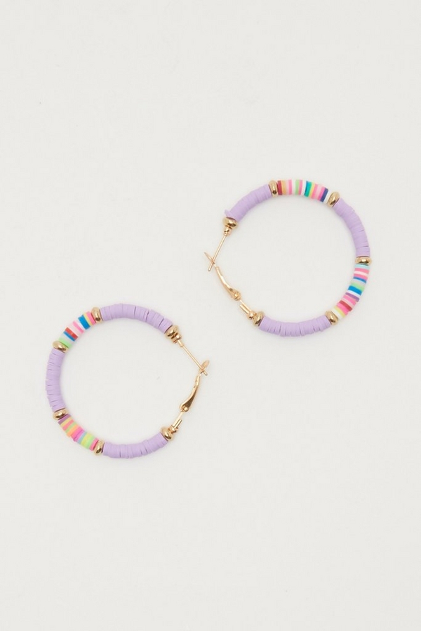 Lilac Beaded Hoop Earrings