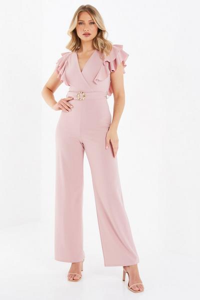 Pink Frill Sleeve Palazzo Jumpsuit