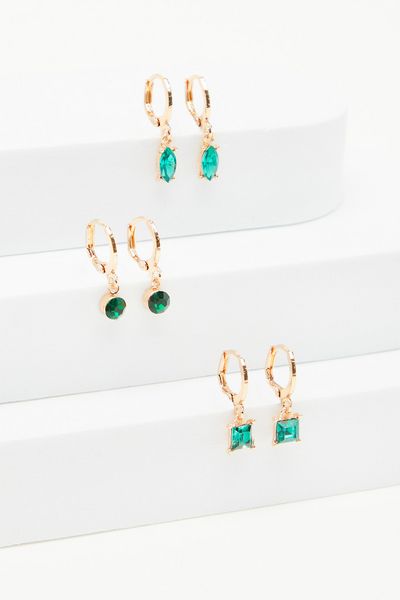 Green Drop Diamante Stone Earrings Set