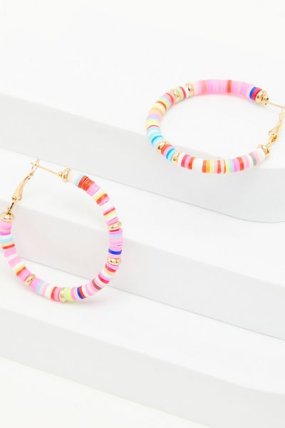 Multicoloured Beaded Hoop Earrings