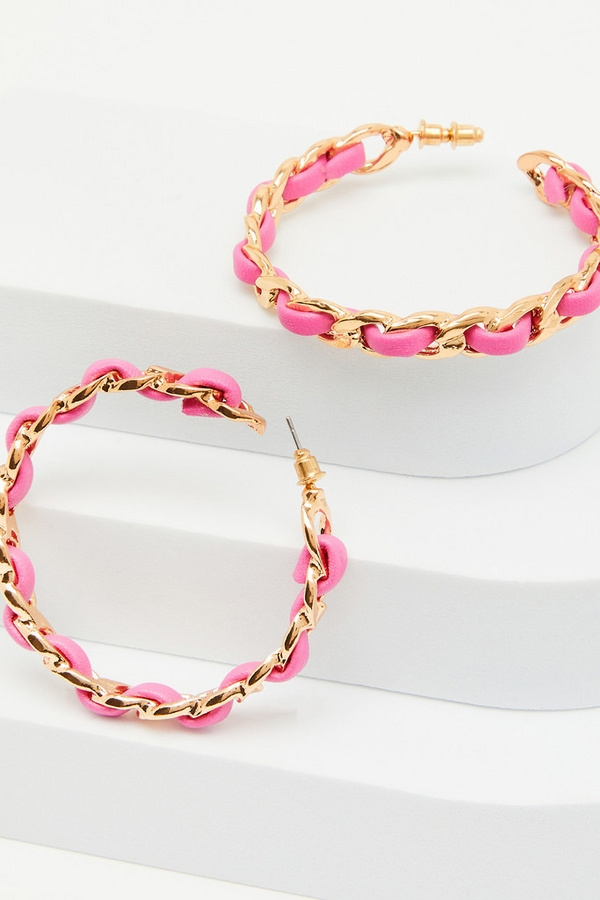 Pink Chain Hoop Earrings