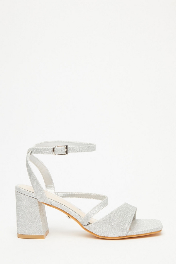 Silver Glitter Block Heeled Sandals