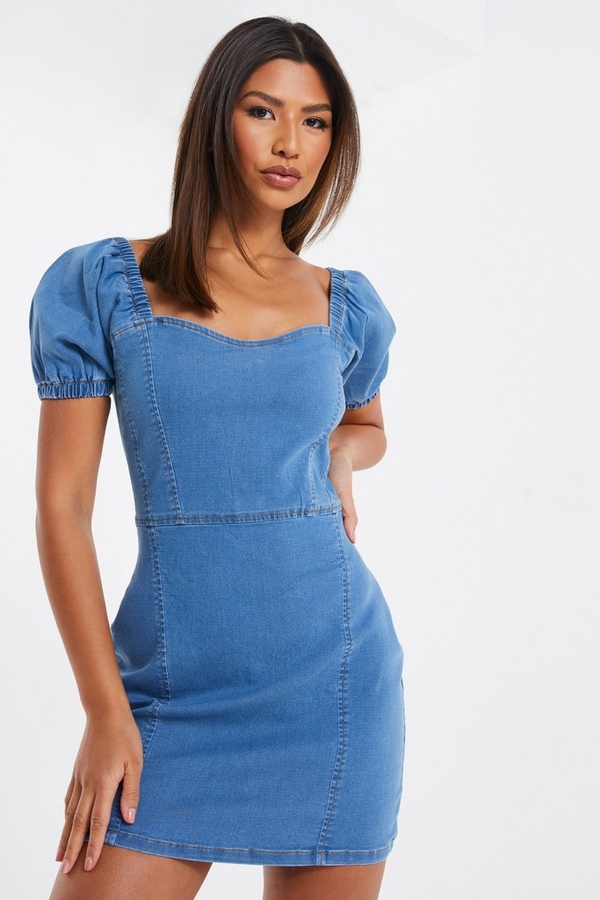 Blue Denim Sweetheart Bodycon Mini Dress