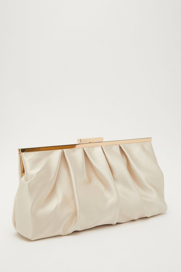 Ivory Satin Ruched Clutch Bag