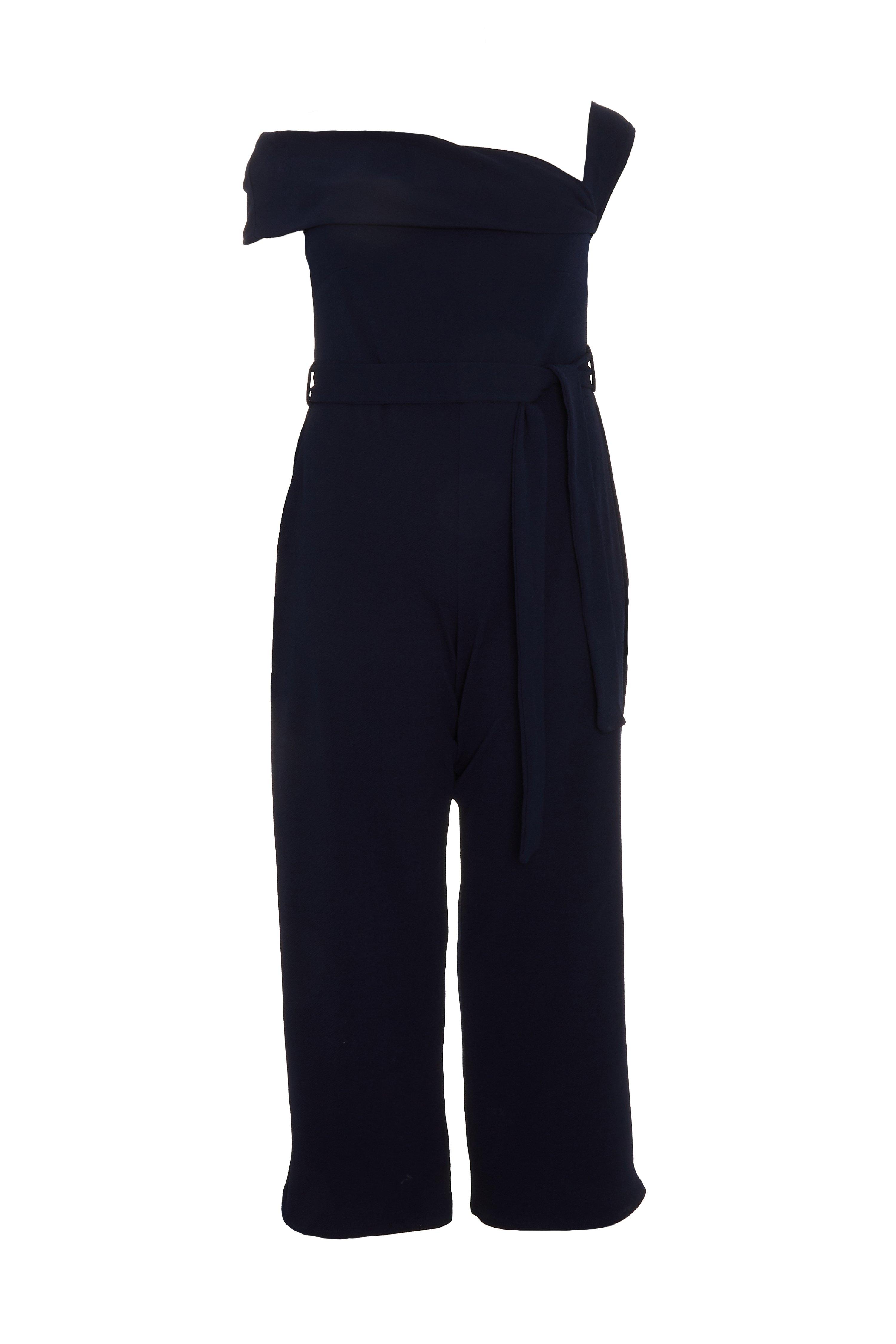 Curve Navy Bardot Palazzo Jumpsuit Quiz Clothing