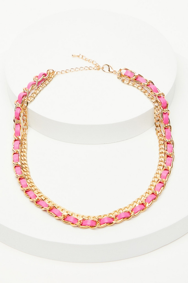 Pink Woven Chain Necklace