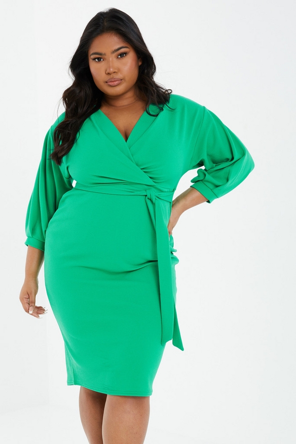 Curve Green Wrap Midi Dress