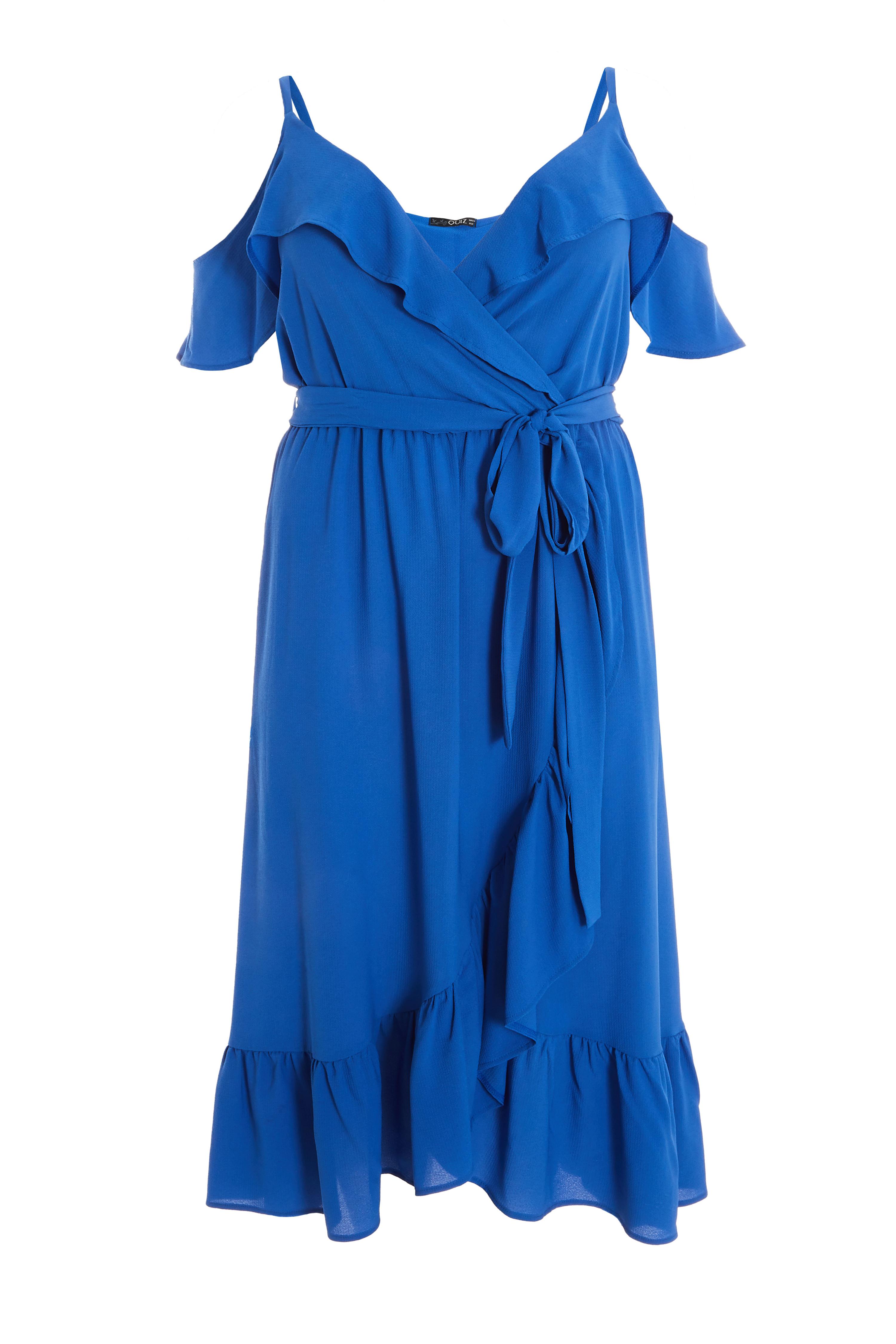 Curve Blue Cold Shoulder Dress - Quiz Clothing