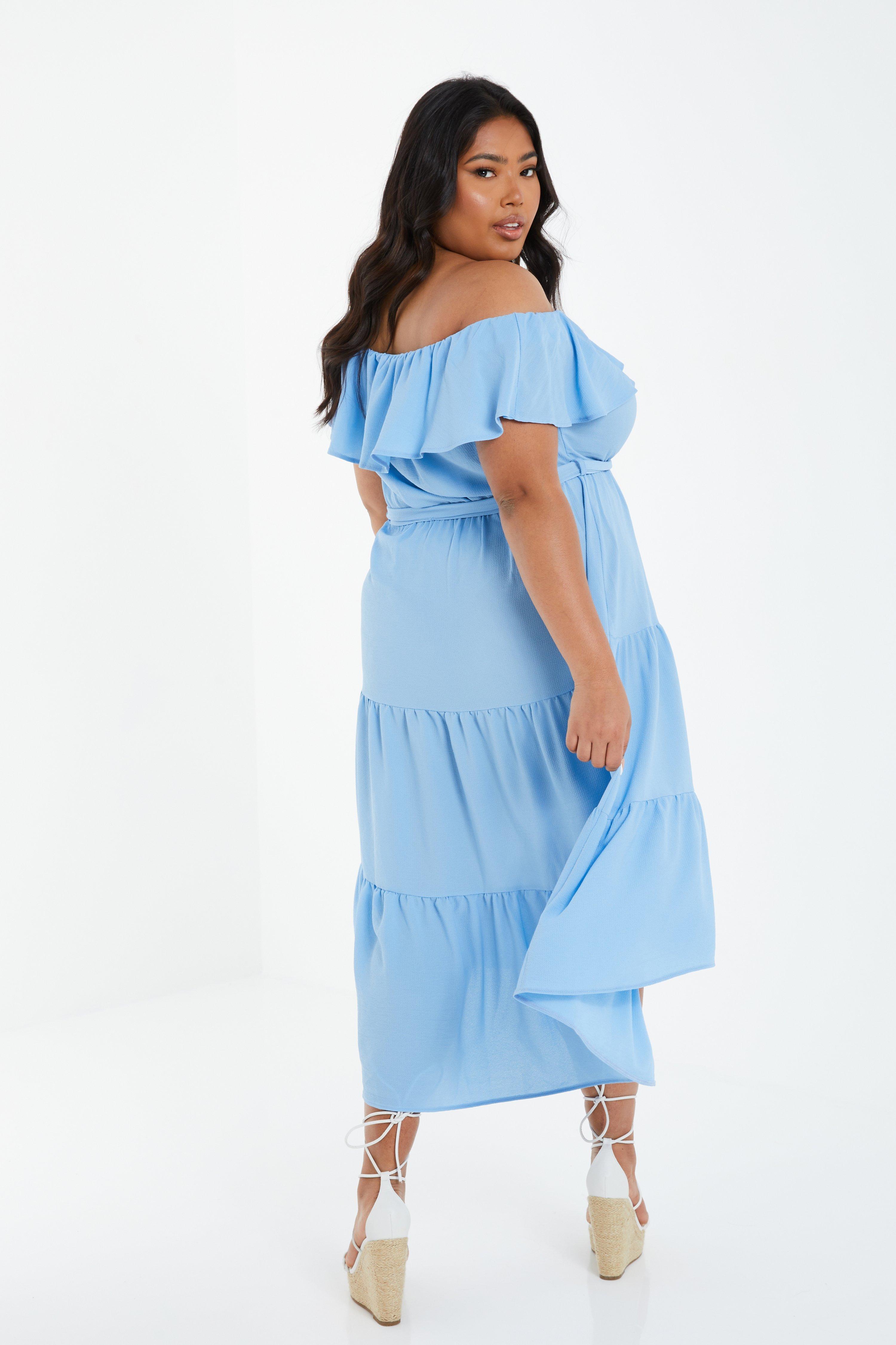 Pale blue bardot outlet dress