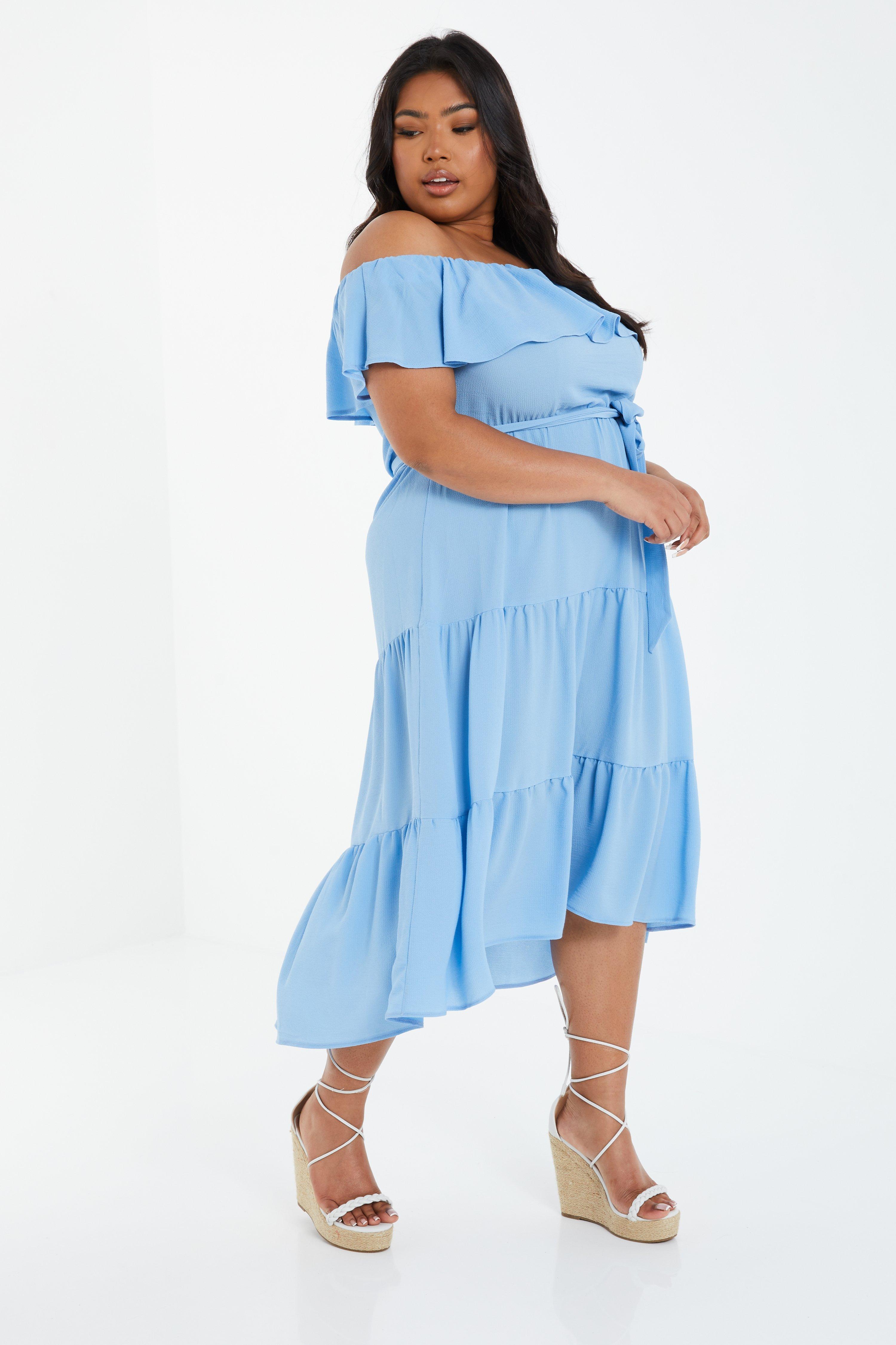 Pale blue outlet bardot dress