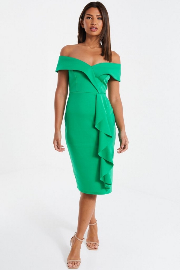 Green Frill Midi Dress
