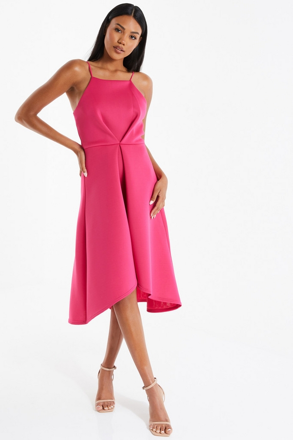 Pink Dip Hem Midi Dress