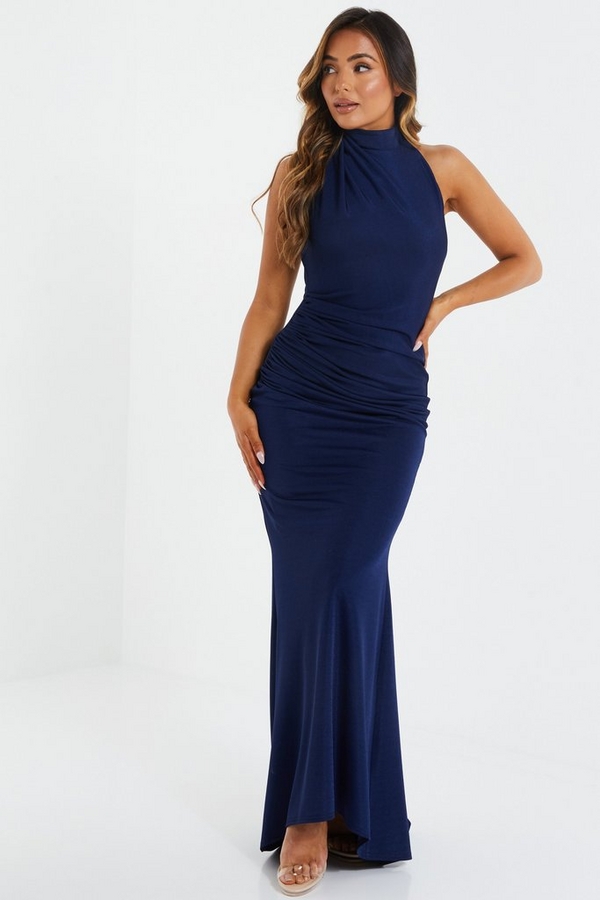 Petite Navy Ruched Maxi Dress