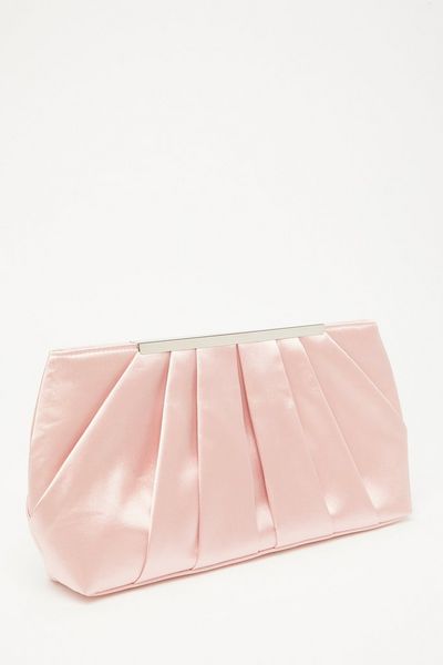 Pink Satin Ruched Clutch Bag