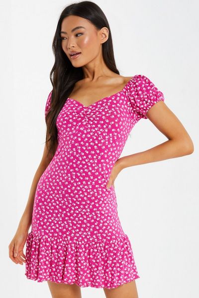 Pink Ditsy Floral Mini Dress