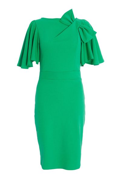 Green Bow Detail Midi Dress
