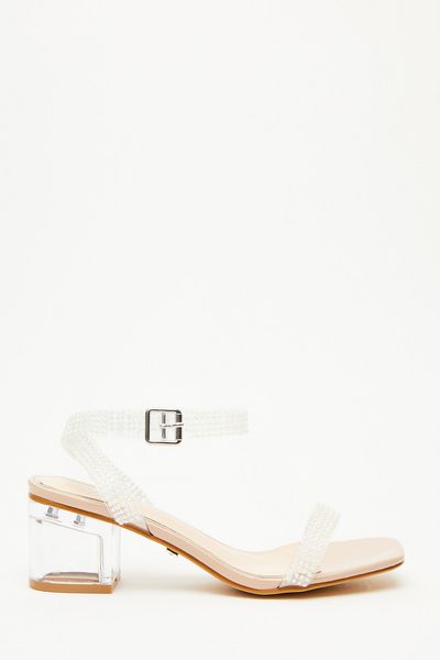Nude Pearl Clear Low Heeled Sandals