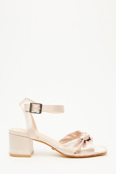 Champagne Satin Knot Heeled Sandals