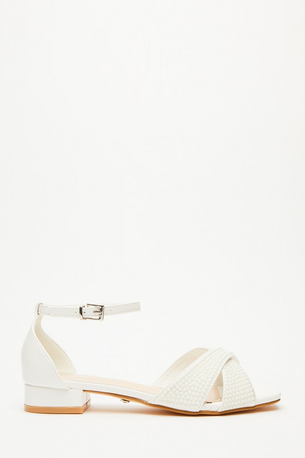 Wide Fit White Diamante Cross Strap Flat Sandals