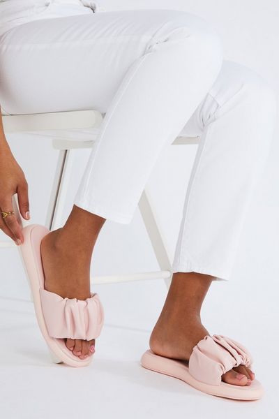 Pink Ruched Flat Sandals