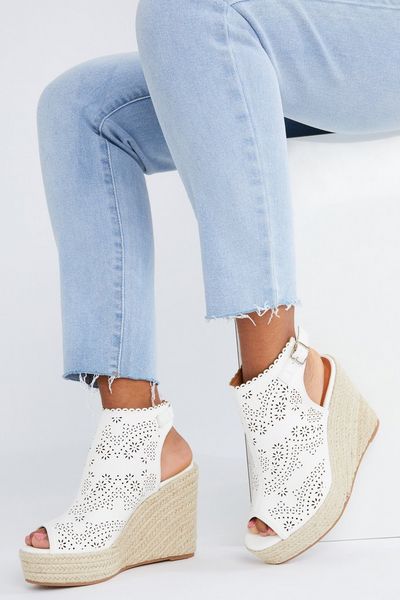 White Woven Wedges