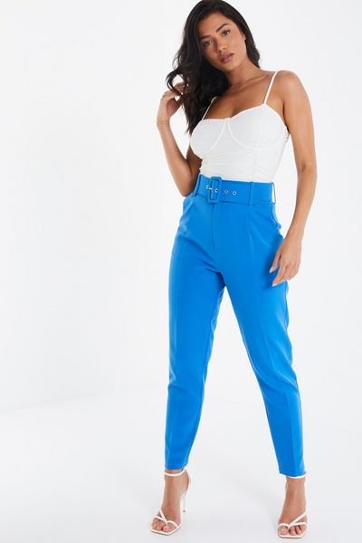 Blue Belted Tapered Trousers