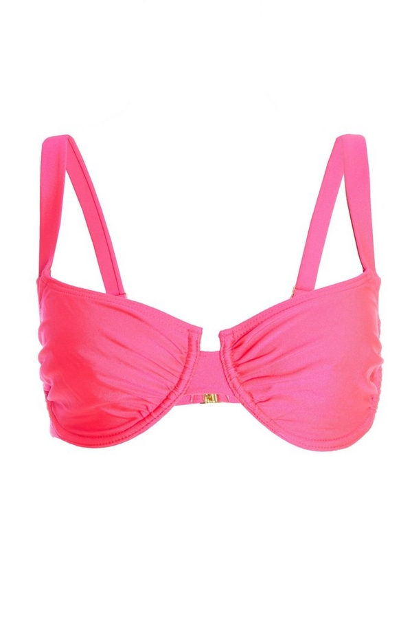 Pink Ruched Underwire Bikini Top