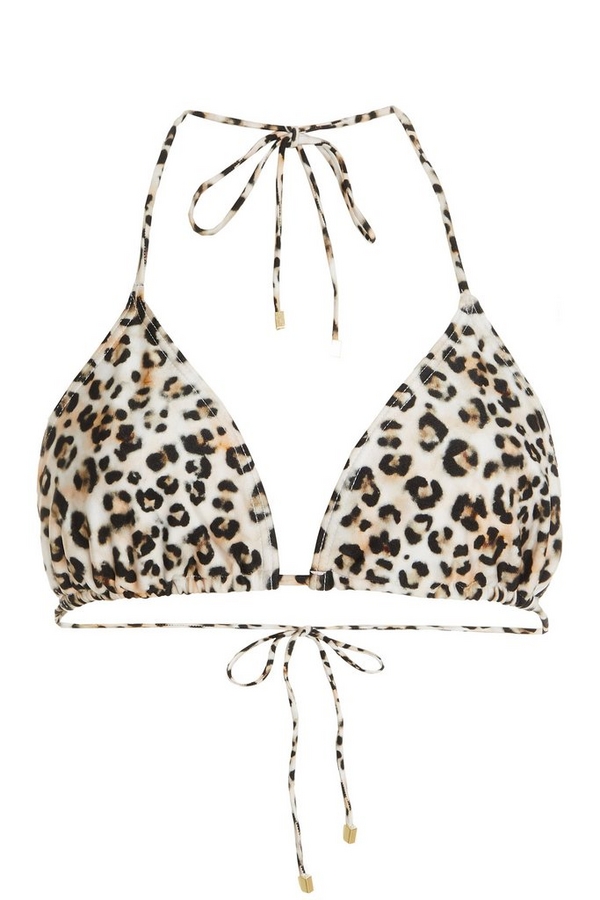 White Leopard Print Bikini Top