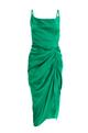 Green Satin Ruched Midi Dress