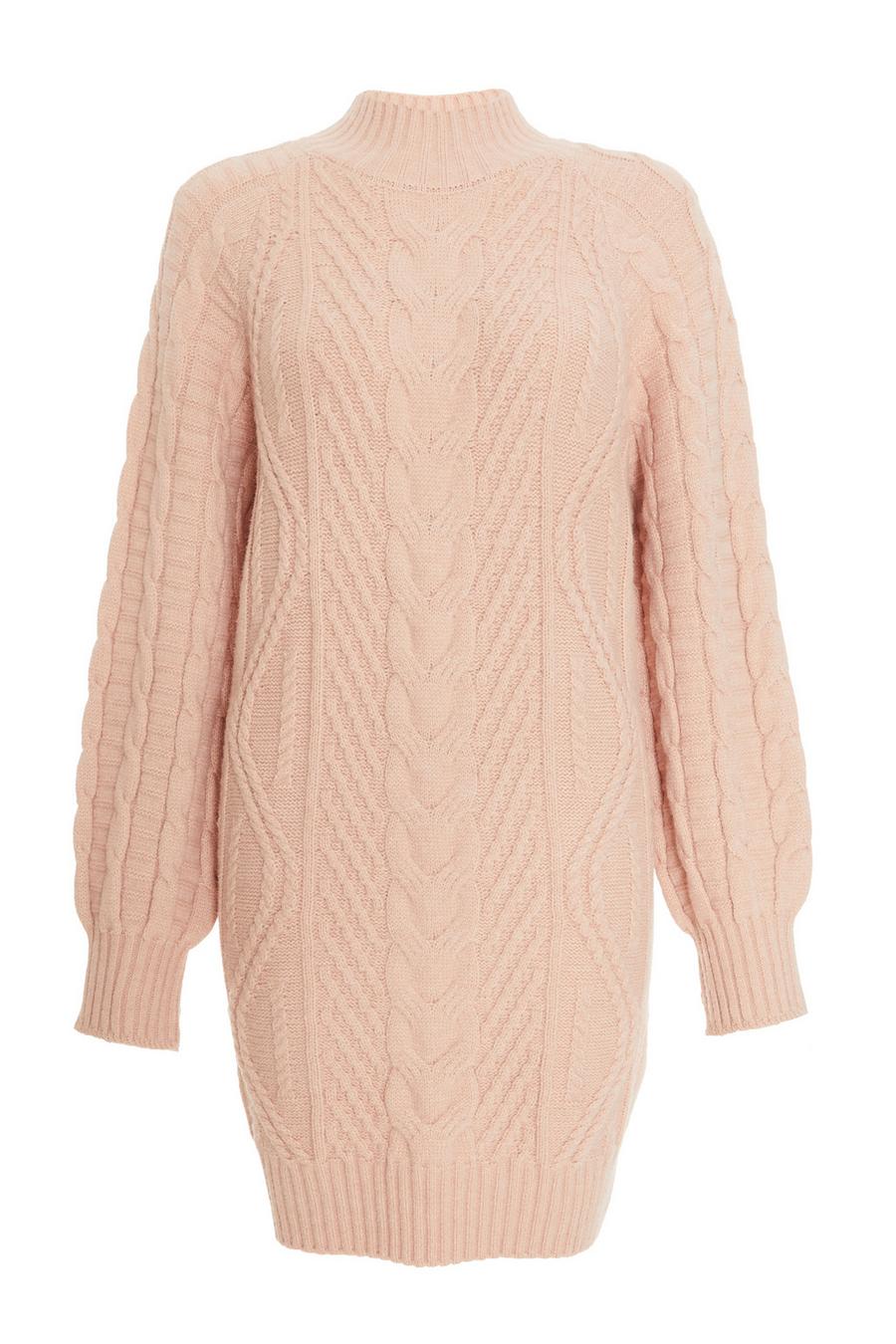 Pink Roll Neck Knitted Mini Jumper Dress - Quiz Clothing