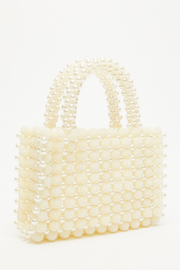 Bridal Cream Pearl Handle Bag