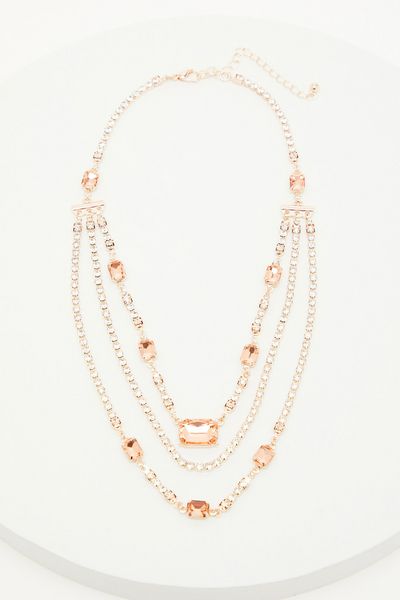 Rose Gold Layered Diamante Necklace