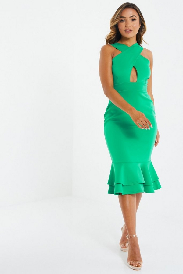 Petite Green Halter Neck Midi Dress
