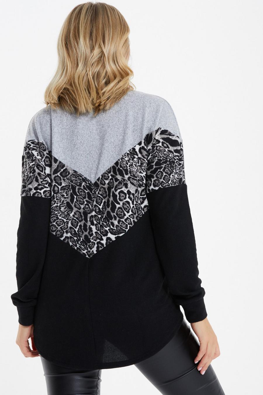 Quiz Quiz Womens Grey V-Neck Animal Print Polyester Pullover Jumper Size S 