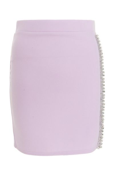 Lilac Diamante Trim Mini Skirt