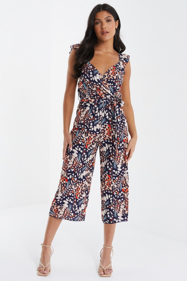 Navy Butterfly Print Culotte Jumpsuit